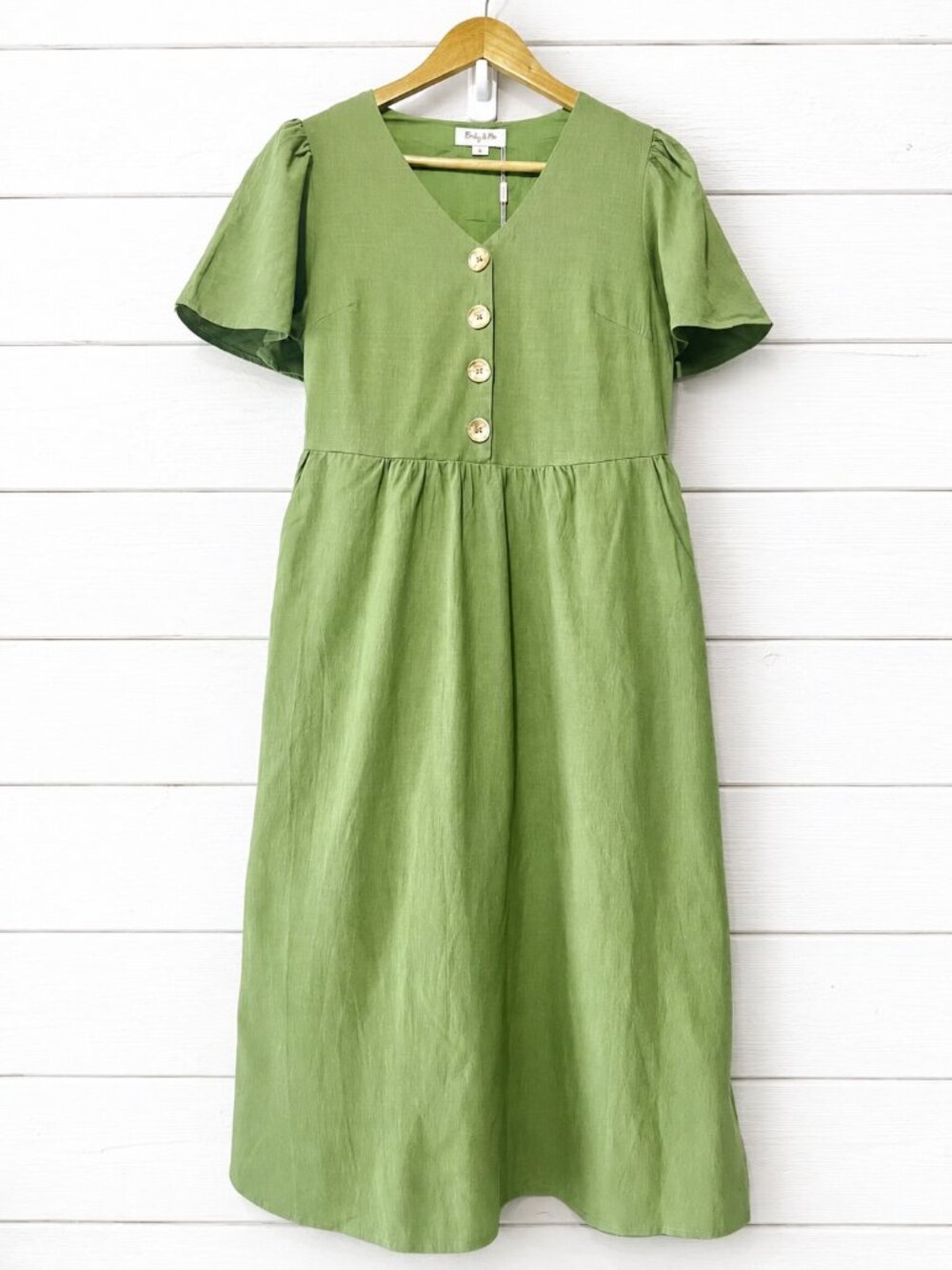 Emily & Me Midi Dress Khaki Green Size 8 Milk Maid Romantic Bohemian Cottagecore